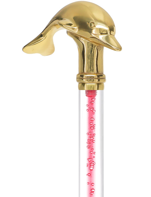 Color Crystal Elegance Brass Dolphin Cane with Invisible Acrylic Shaft Options