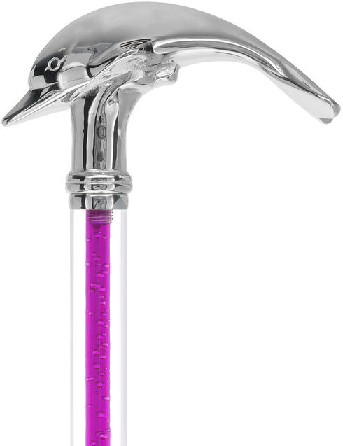 Color Crystal Elegance Chrome Dolphin Cane with Invisible Acrylic Shaft Options