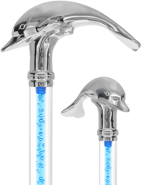 Color Crystal Elegance Chrome Dolphin Cane with Invisible Acrylic Shaft Options
