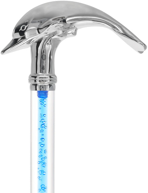 Color Crystal Elegance Chrome Dolphin Cane with Invisible Acrylic Shaft Options