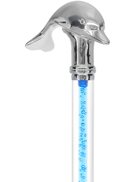 Color Crystal Elegance Chrome Dolphin Cane with Invisible Acrylic Shaft Options