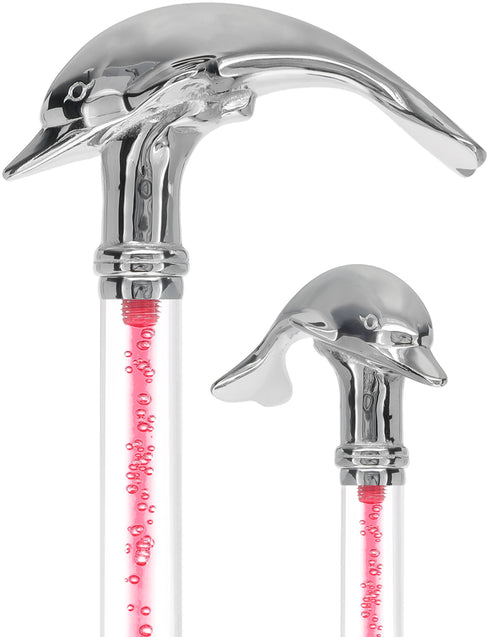 Color Crystal Elegance Chrome Dolphin Cane with Invisible Acrylic Shaft Options