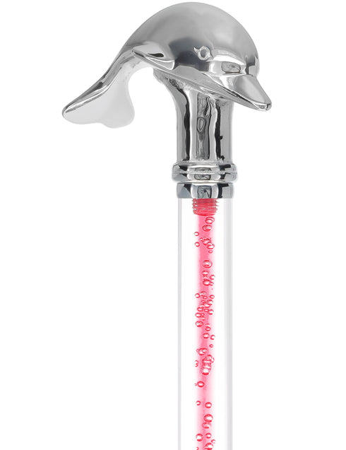 Color Crystal Elegance Chrome Dolphin Cane with Invisible Acrylic Shaft Options