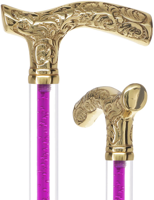Color Crystal Elegance Brass Fritz Cane with Invisible Acrylic Shaft Options