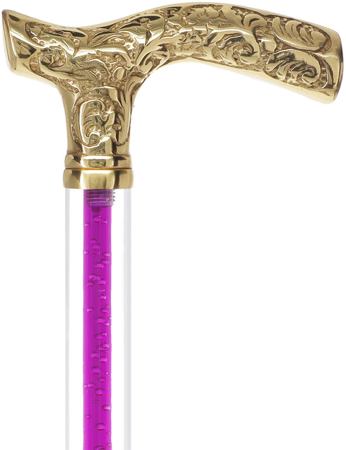 Color Crystal Elegance Brass Fritz Cane with Invisible Acrylic Shaft Options