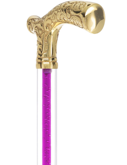 Color Crystal Elegance Brass Fritz Cane with Invisible Acrylic Shaft Options