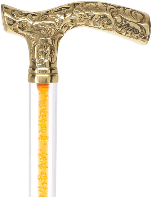 Color Crystal Elegance Brass Fritz Cane with Invisible Acrylic Shaft Options