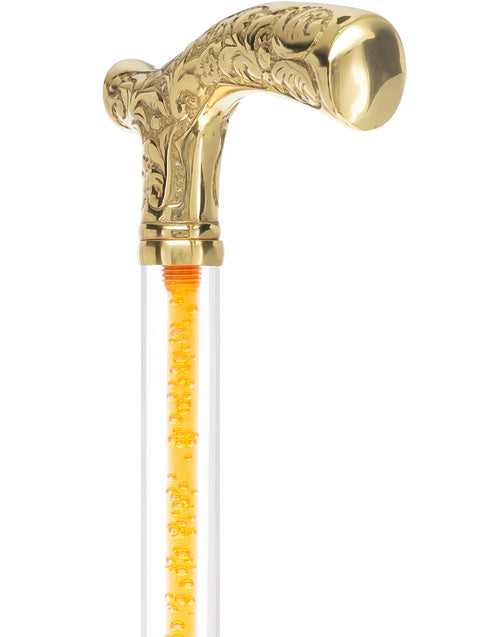 Color Crystal Elegance Brass Fritz Cane with Invisible Acrylic Shaft Options