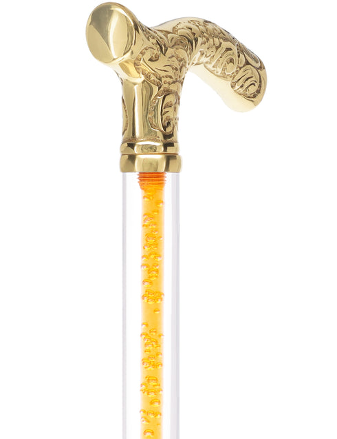 Color Crystal Elegance Brass Fritz Cane with Invisible Acrylic Shaft Options