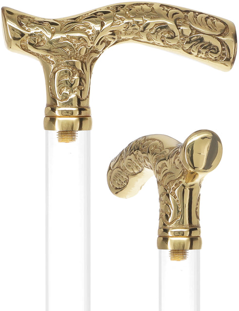 Crystal Elegance Brass Fritz Cane with Invisible Acrylic Shaft Options