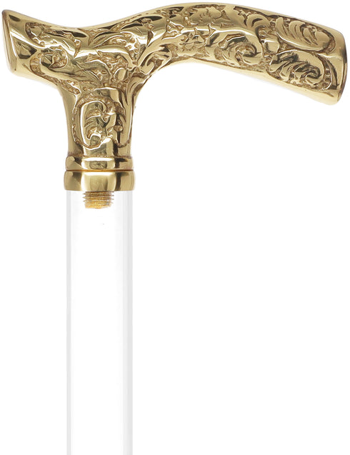 Crystal Elegance Brass Fritz Cane with Invisible Acrylic Shaft Options