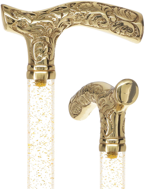 Crystal Elegance Brass Fritz Cane with Invisible Acrylic Shaft Options