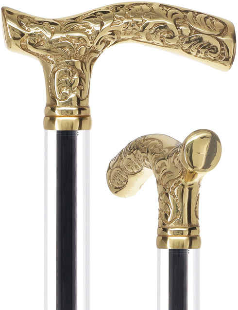 Crystal Elegance Brass Fritz Cane with Invisible Acrylic Shaft Options