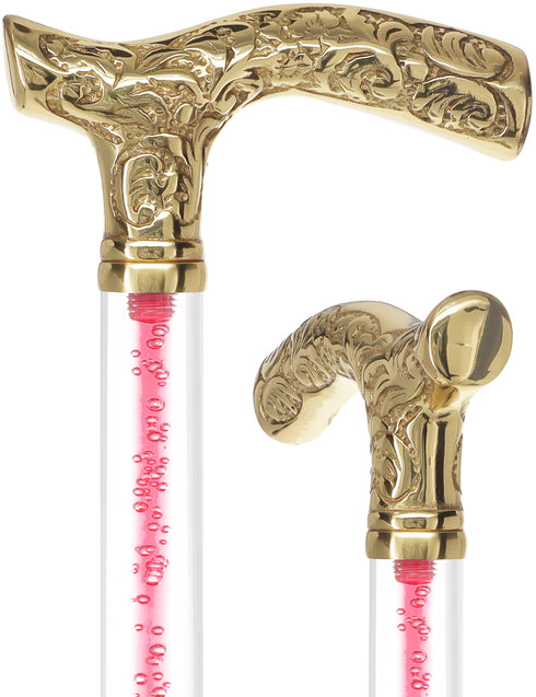 Color Crystal Elegance Brass Fritz Cane with Invisible Acrylic Shaft Options
