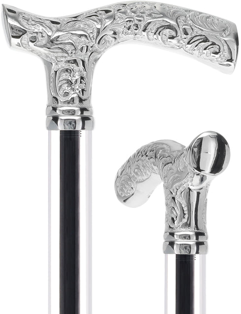 Crystal Elegance Chrome Fritz Cane with Invisible Acrylic Shaft Options