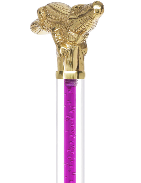 Color Crystal Elegance Brass Alligator Cane with Invisible Acrylic Shaft Options