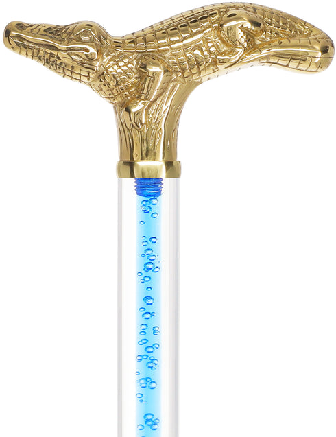 Color Crystal Elegance Brass Alligator Cane with Invisible Acrylic Shaft Options