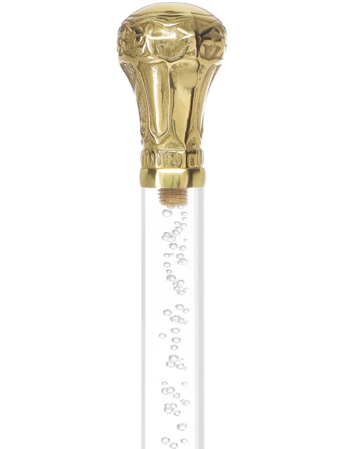 Crystal Elegance Brass Knob Cane with Invisible Acrylic Shaft Options