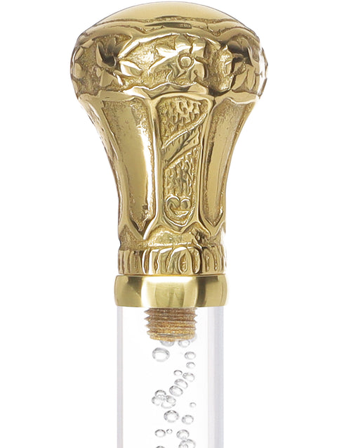 Crystal Elegance Brass Knob Cane with Invisible Acrylic Shaft Options