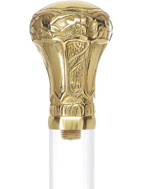 Crystal Elegance Brass Knob Cane with Invisible Acrylic Shaft Options