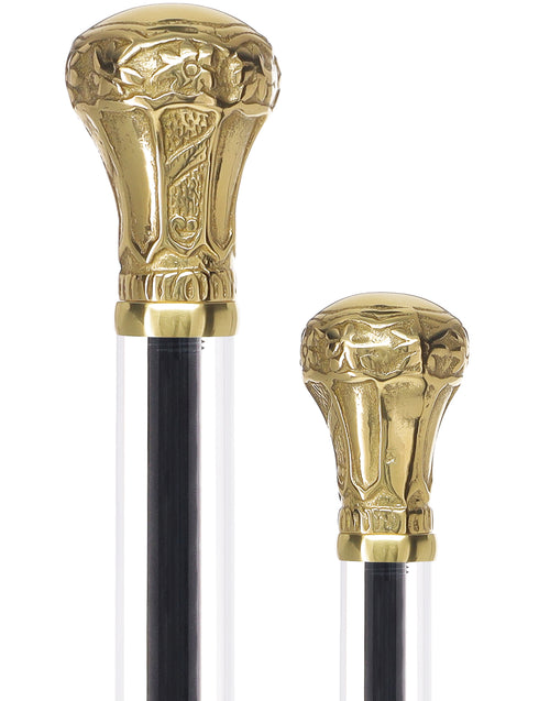 Crystal Elegance Brass Knob Cane with Invisible Acrylic Shaft Options