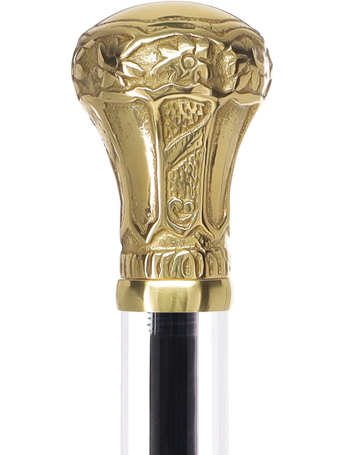 Crystal Elegance Brass Knob Cane with Invisible Acrylic Shaft Options