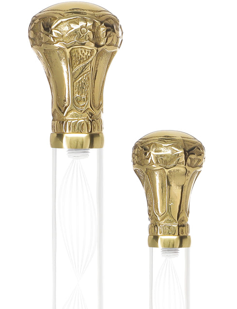 Crystal Elegance Brass Knob Cane with Invisible Acrylic Shaft Options