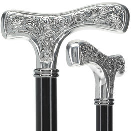 Italian Import: Silver 925r Embossed Fritz Handle Cane