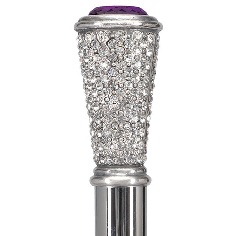 Swarovski Crystal Encrusted Elongated Knob Walking Stick with Purple Stone