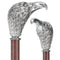 Silver 925r Hawk Head Walking Cane with Stained Beechwood Shaft and Collar