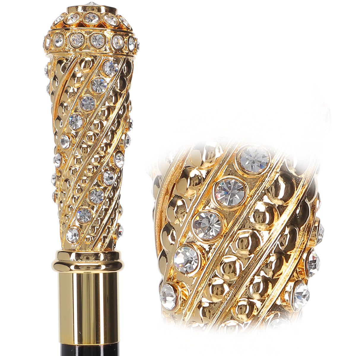 Luxurious Gold Plated Maccaron w/ Swarovski Elements Knob Handle Walking  Cane w/ Black Shaft