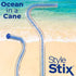 Clear Ocean Cane: Blue Streak w/ Floating Bubbles in Clear Shaft