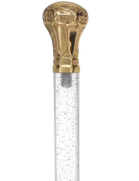 Crystal Elegance Brass Knob Cane with Invisible Acrylic Shaft Options