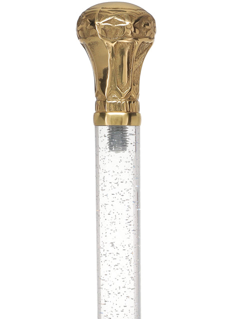 Crystal Elegance Brass Knob Cane with Invisible Acrylic Shaft Options
