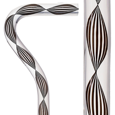 Obsidian Helix Cane: Sophisticated Black Twists, Clear Shaft