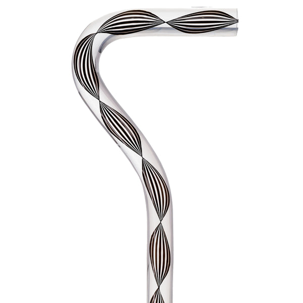 Obsidian Helix Cane: Sophisticated Black Twists, Clear Shaft