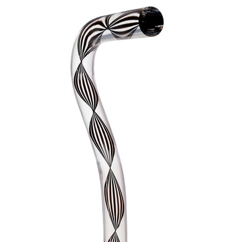 Obsidian Helix Cane: Sophisticated Black Twists, Clear Shaft
