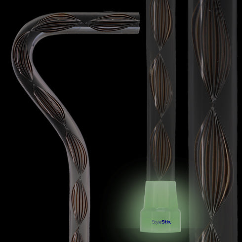 Obsidian Helix Cane: Sophisticated Black Twists, Clear Shaft