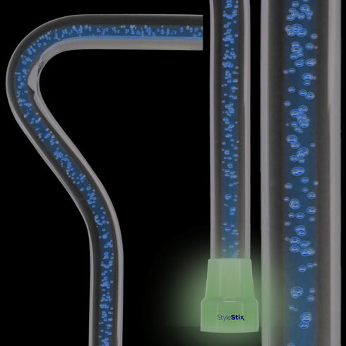 Clear Ocean Cane: Blue Streak w/ Floating Bubbles in Clear Shaft