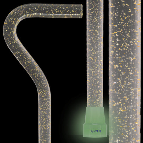Golden Shimmer Cane: Gold Sparkles in Invisible Clear Shaft