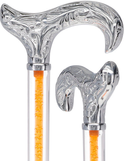 Color Crystal Elegance Chrome Derby Cane with Invisible Acrylic Shaft Options