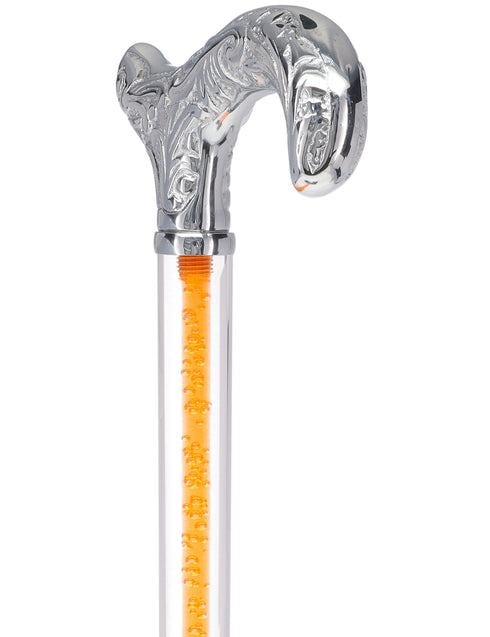 Color Crystal Elegance Chrome Derby Cane with Invisible Acrylic Shaft Options
