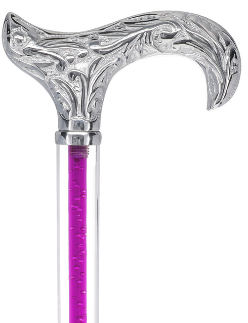 Color Crystal Elegance Chrome Derby Cane with Invisible Acrylic Shaft Options
