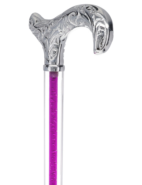 Color Crystal Elegance Chrome Derby Cane with Invisible Acrylic Shaft Options