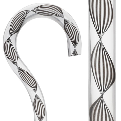 Obsidian Helix Cane: Sophisticated Black Twists, Clear Shaft