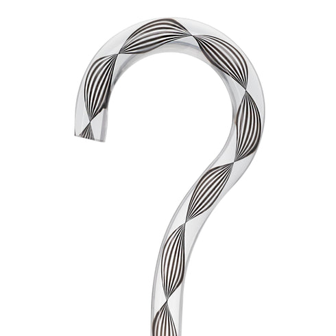 Obsidian Helix Cane: Sophisticated Black Twists, Clear Shaft