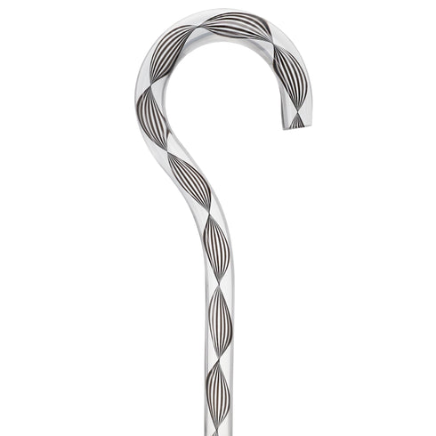 Obsidian Helix Cane: Sophisticated Black Twists, Clear Shaft