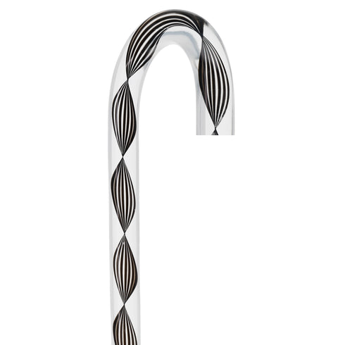 Obsidian Helix Cane: Sophisticated Black Twists, Clear Shaft