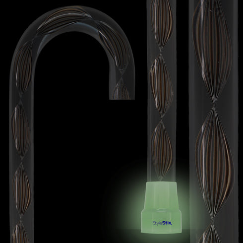 Obsidian Helix Cane: Sophisticated Black Twists, Clear Shaft