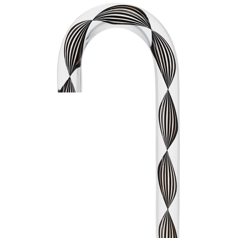 Obsidian Helix Cane: Sophisticated Black Twists, Clear Shaft